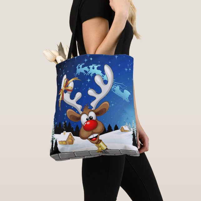 Roligt Ren som tittar Jul Meme Tygkasse (Närbild)