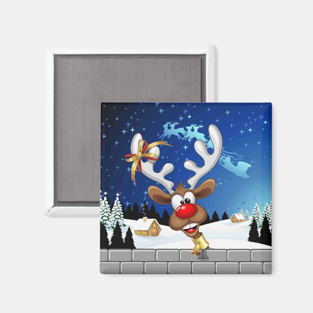 Roligt renar som tittar jul meme magnet (Front/Back)