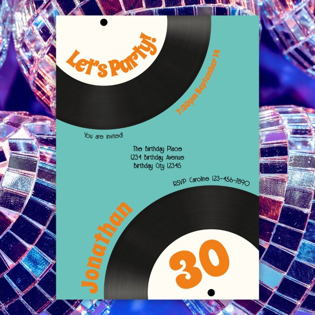 Roligt Retro 30års födelsedag 90s Music Vinyl Reco Inbjudningar (Skapare uppladdad)