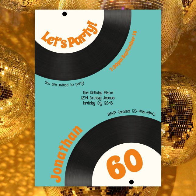 Roligt Retro 60:e födelsedagen 70:e musikvinylpost Inbjudningar (Skapare uppladdad)