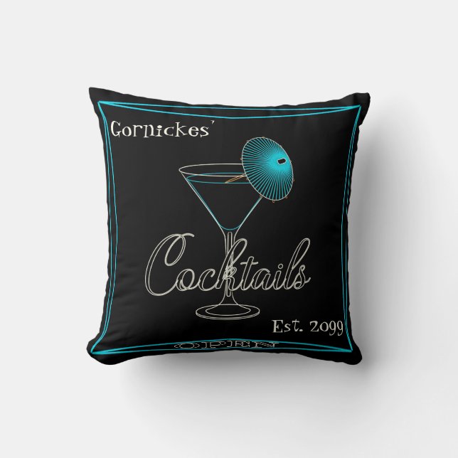 Roligt Retro Aqua Cocktail Pub Pub Kudde (Framsida)