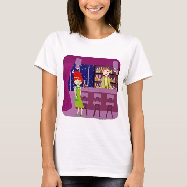 Roligt Retro Art Romantic Pub Nightlife Tecknad Tee Shirt (Framsida)