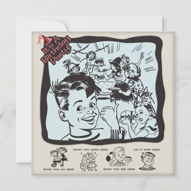 Roligt Retro barns födelsedagparty Inbjudningar (Framsida)