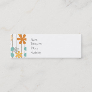 Roligt Retro Blommönster Orange Blue Wall Flowers Mini Visitkort