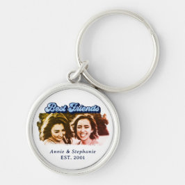 Roligt Retro Blue Best Friends Photo Keychain Rund Silverfärgad Nyckelring