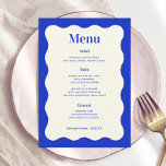 Roligt Retro Blue Modern Vågigt menykort Bröllop Meny<br><div class="desc">Roligt Retro Blue Modern Vågigt menykort för Bröllop</div>