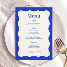 Roligt Retro Blue Modern Vågigt menykort Bröllop