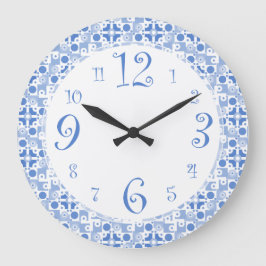 Roligt Retro Blue och White Kitchen Clock Stor Klocka