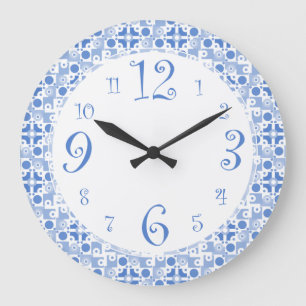 Roligt Retro Blue och White Kitchen Clock Stor Klocka
