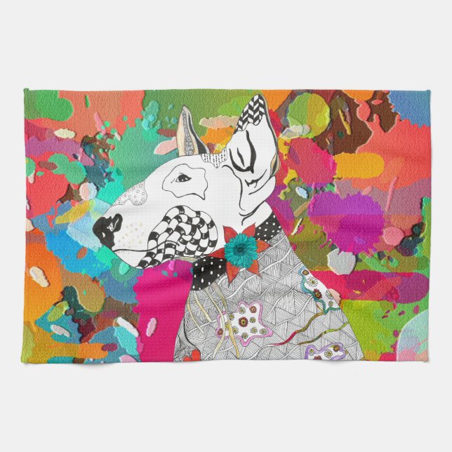 Roligt Retro Bull Terrier Hund Kitchen Towel Kökshandduk (Horisontell)