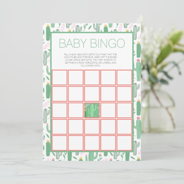Roligt Retro Cactus Succulent Blommigt Baby Shower Inbjudningar (Stående Fram)