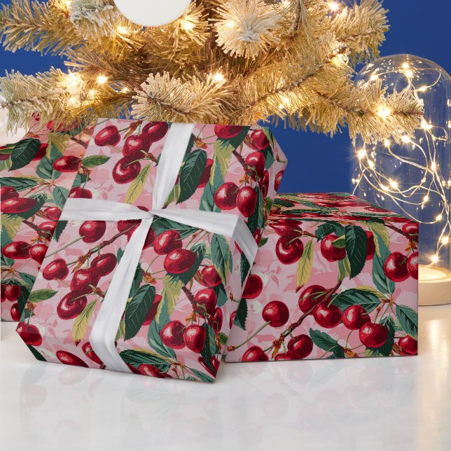 Roligt Retro 'Cherry Pop' Rosa Presentpapper (Helgdagar)