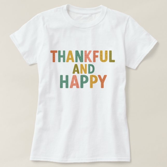 Roligt Retro Färgglatt Mönster Tacksam Och Glad T Shirt (Design framsida)
