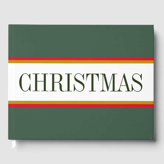 Roligt Retro Forest Grönt Red White Rand CHRISTMAS Gästböcker (Framsida)