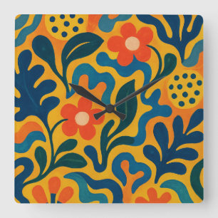 Roligt Retro Garden Collage Mönster Motif Fyrkantig Klocka