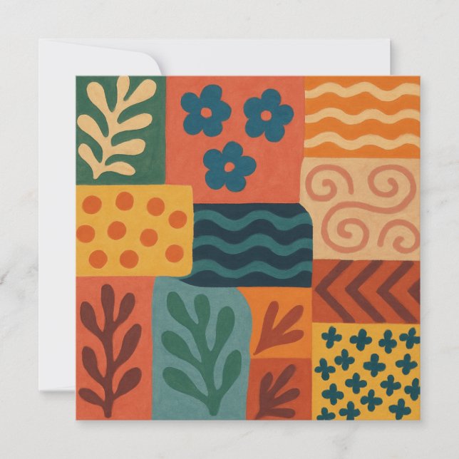 Roligt Retro Garden Collage Mönster Motif Inbjudningar (Framsida)