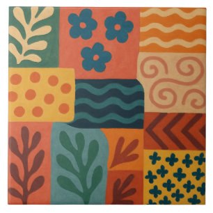 Roligt Retro Garden Collage Mönster Motif Kakelplatta