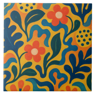 Roligt Retro Garden Collage Mönster Motif Kakelplatta