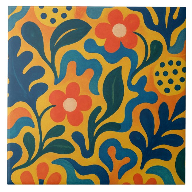 Roligt Retro Garden Collage Mönster Motif Kakelplatta (Framsidan)