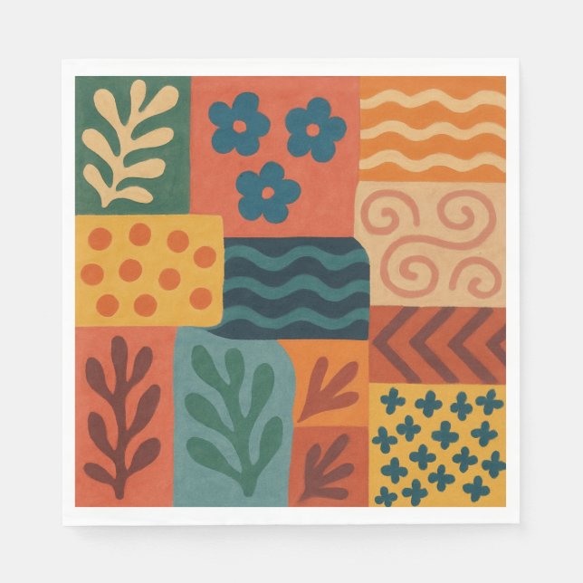Roligt Retro Garden Collage Mönster Motif Pappersservett (Framsidan)