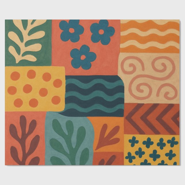 Roligt Retro Garden Collage Mönster Motif Presentpapper (Platt)
