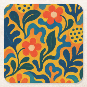 Roligt Retro Garden Collage Mönster Motif Underlägg Papper Kvadrat
