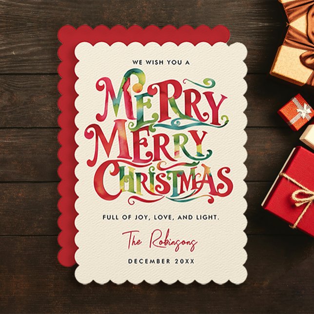 Roligt Retro God jul Färgfärgad vattenfärgstyp (Skapare uppladdad)