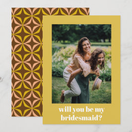 Roligt Retro Gult Mönster Bridesmaid Frieri Anteckningskort
