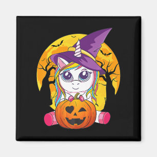 Roligt Retro Halloween ger Cute Witchy Unicorn Gir Magnet