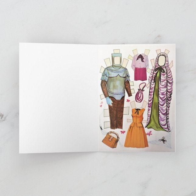 Roligt Retro Halloween 🦇 Reproduction Papper Doll Kort (Inuti)