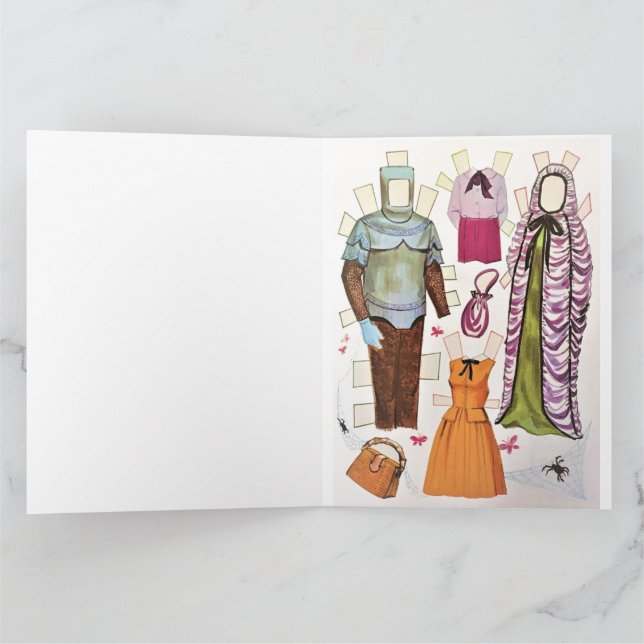 Roligt Retro Halloween 🦇 Reproduction Papper Doll Kort (Inuti)