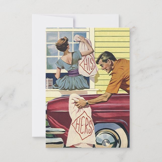 Roligt Retro hans & hennes pars duschinbjudningar Inbjudningar (Framsida)