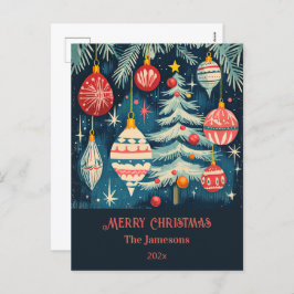 Roligt Retro Julgranar Ornaments Helg Vykort