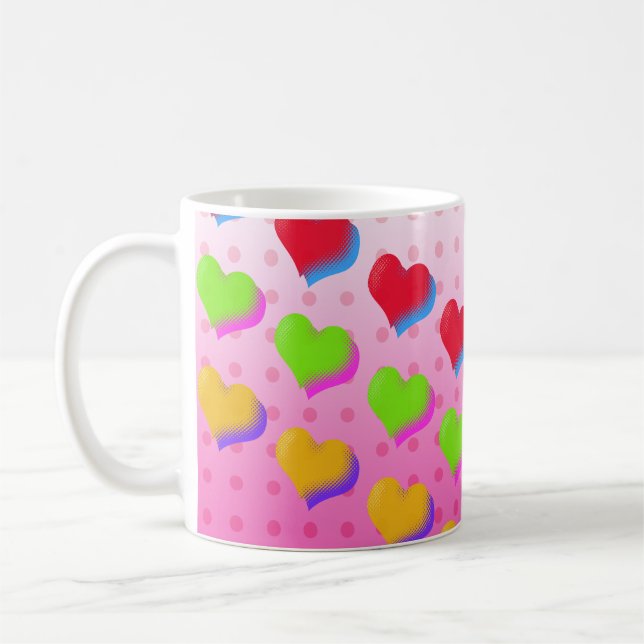 Roligt Retro Kärlek Rosa Hearts Mönster Kaffemugg (Vänster)