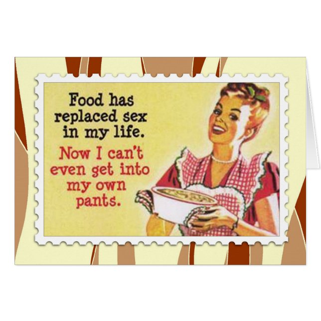 Roligt Retro kvinnamatlagningkort Hälsningskort (Framsidan Horizontal)