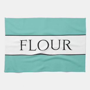 Roligt Retro Light Teal White FLOUR Rand Kökshandduk