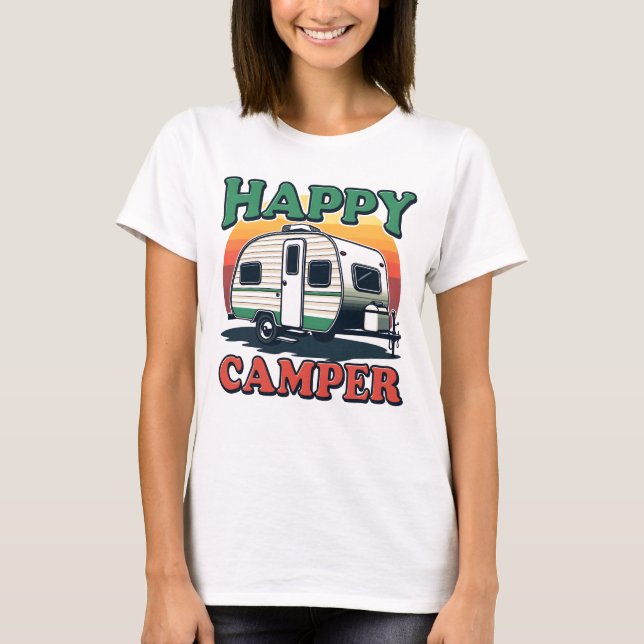 Roligt Retro Lycklig Camper Women's White T Shirt (Framsida)
