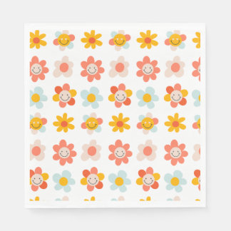 Roligt retro Modern hippie-blomma ansikte Pappersservett