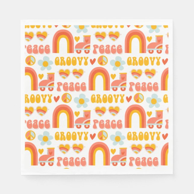 Roligt Retro Modern hippie ord och regnbåge Pappersservett (Framsidan)