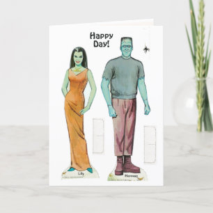 Roligt Retro Munsters 👾 Reproduction Papper Doll Kort