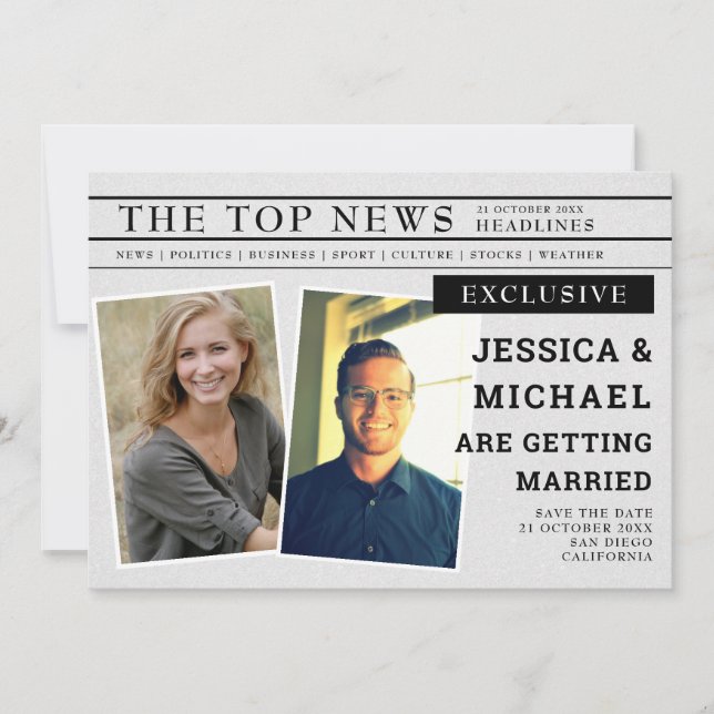 Roligt Retro Newspaper Unique Headline News Photo Spara Datumet (Framsida)