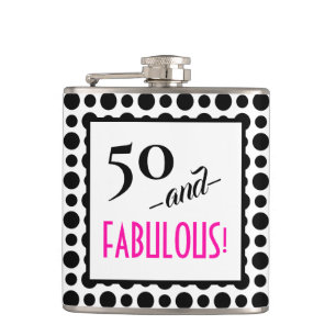 Roligt Retro Polka Dot 50 och FABULOUS! Födelsedag Fickplunta