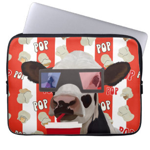 Roligt Retro Popcorn Whimsical Cow - Red Rand Laptop Fodral