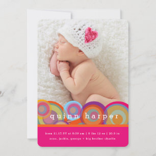 Roligt Retro Rainbow Circles Flicka Photo Birth Julkort