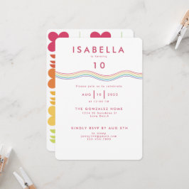 Roligt Retro Rainbow Flowers Birthday Inbjudningar