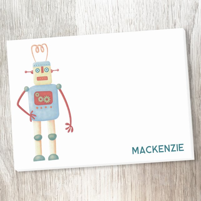 Roligt Retro Robot Personlig Post-it Block (Fun retro robot personalized Post It sticky notes)