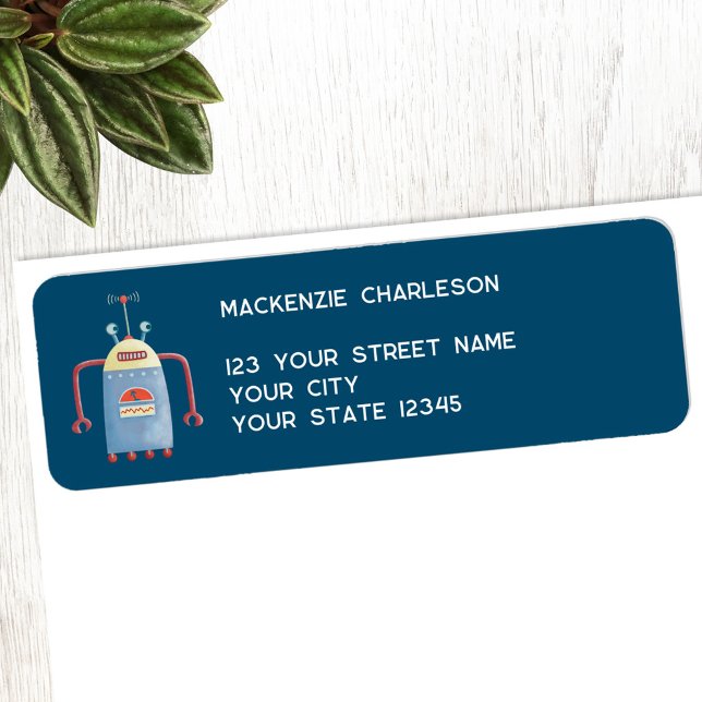 Roligt Retro Robot Returadress Returadress Etikett (Fun retro robot personalized return address labels)