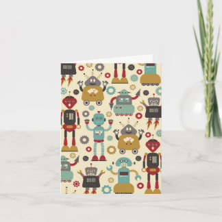 Roligt Retro Robots Illustrated Mönster (Cream) Kort