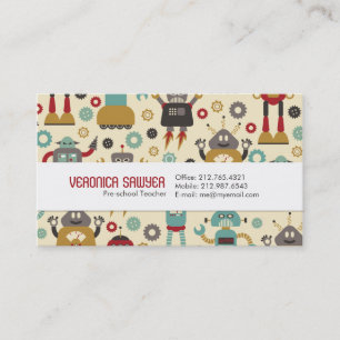Roligt Retro Robots Illustrated Mönster (Cream) Visitkort