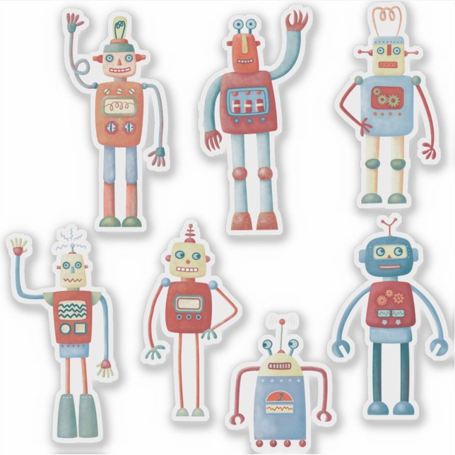 Roligt Retro Robots Klistermärken (Fun retro robot stickers)